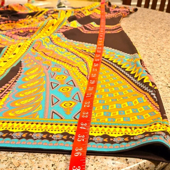 ECI: Boho Short Sleeve Paisley Midi Dress Pleated Back Shoulders Women size 8 - Picture 8 of 14